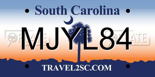MJYL84 South Carolina License Plate