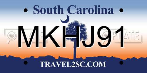 MKHJ91 South Carolina License Plate