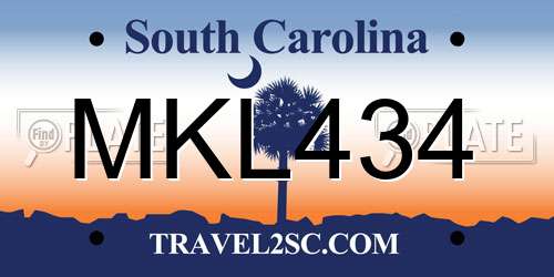 MKL434 South Carolina License Plate