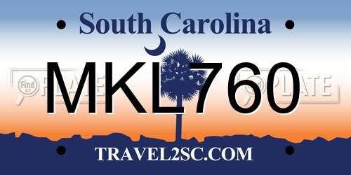 MKL760 South Carolina License Plate