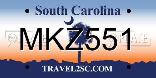 MKZ551 South Carolina License Plate