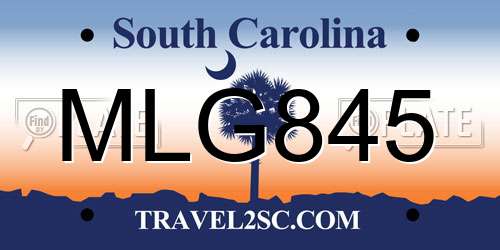 MLG845 South Carolina License Plate