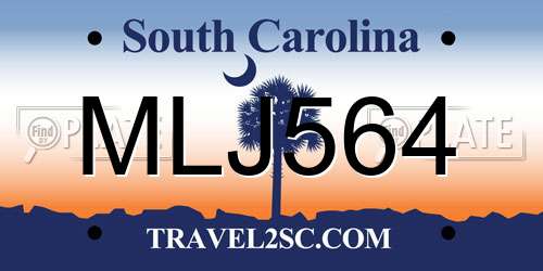 MLJ564 South Carolina License Plate