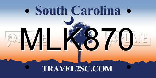 MLK870 South Carolina License Plate