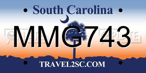 MMG743 South Carolina License Plate