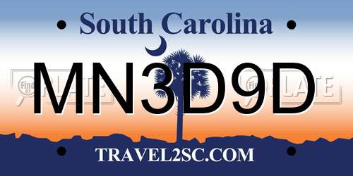 MN3D9D South Carolina License Plate