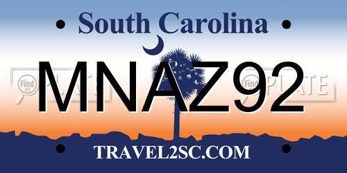 MNAZ92 South Carolina License Plate