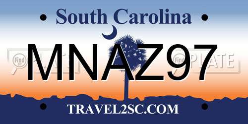 MNAZ97 South Carolina License Plate