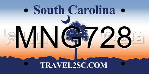 MNG728 South Carolina License Plate