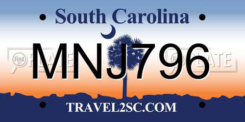 MNJ796 South Carolina License Plate