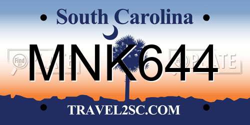 MNK644 South Carolina License Plate
