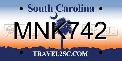 MNK742 South Carolina License Plate