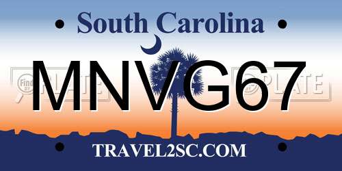MNVG67 South Carolina License Plate