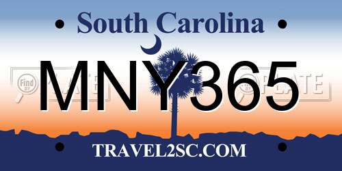 MNY365 South Carolina License Plate