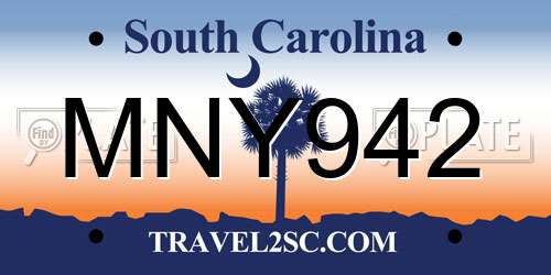 MNY942 South Carolina License Plate