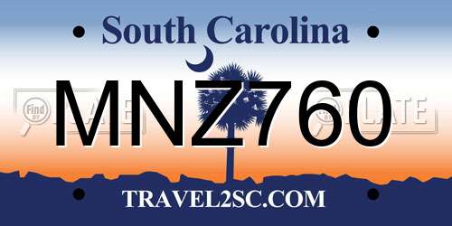 MNZ760 South Carolina License Plate