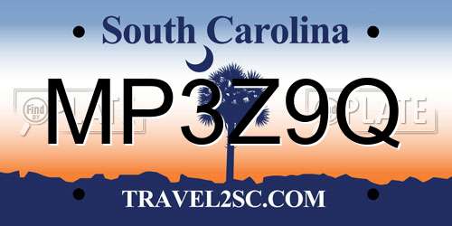 MP3Z9Q South Carolina License Plate
