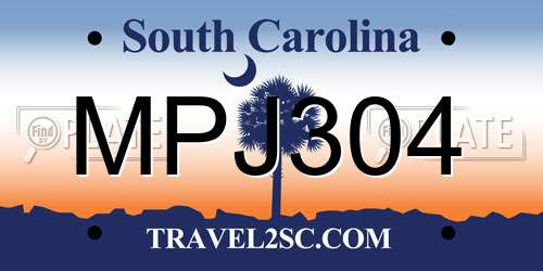 MPJ304 South Carolina License Plate