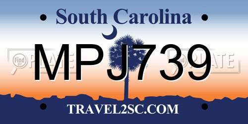 MPJ739 South Carolina License Plate