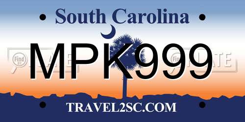 MPK999 South Carolina License Plate