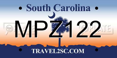 MPZ122 South Carolina License Plate