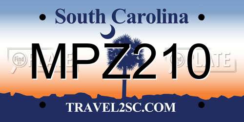 MPZ210 South Carolina License Plate