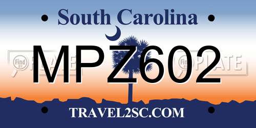 MPZ602 South Carolina License Plate