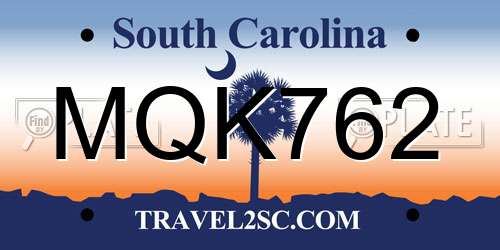 MQK762 South Carolina License Plate