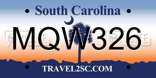 MQW326 South Carolina License Plate