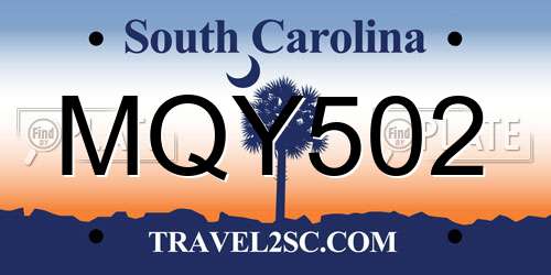 MQY502 South Carolina License Plate