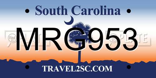 MRG953 South Carolina License Plate
