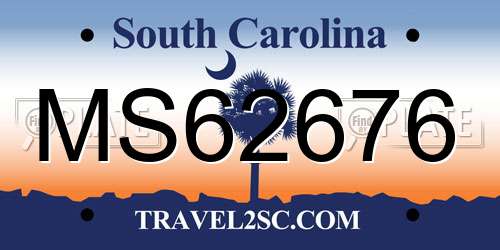 MS62676 South Carolina License Plate