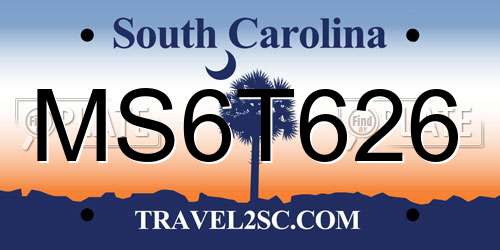 MS6T626 South Carolina License Plate