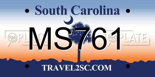 MS761 South Carolina License Plate