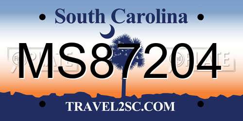 MS87204 South Carolina License Plate