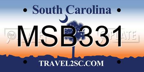 MSB331 South Carolina License Plate