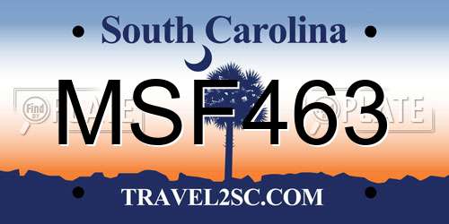 MSF463 South Carolina License Plate
