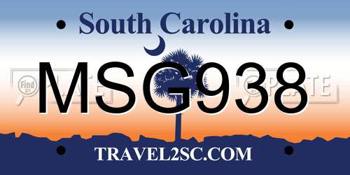MSG938 South Carolina License Plate