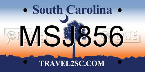 MSJ856 South Carolina License Plate