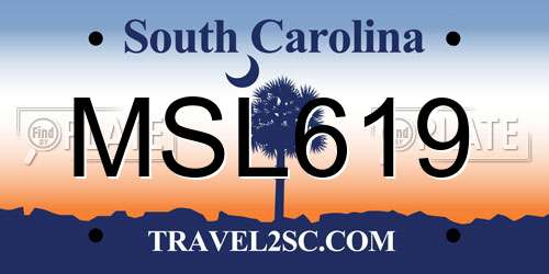 MSL619 South Carolina License Plate