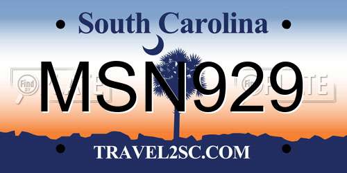 MSN929 South Carolina License Plate