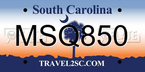 MSQ850 South Carolina License Plate
