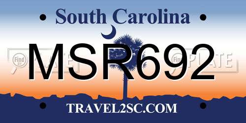 MSR692 South Carolina License Plate