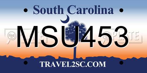 MSU453 South Carolina License Plate