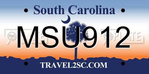 MSU912 South Carolina License Plate