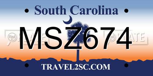 MSZ674 South Carolina License Plate