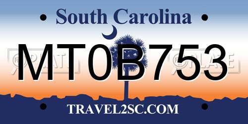 MT0B753 South Carolina License Plate