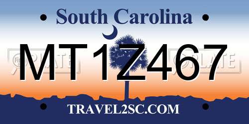 MT1Z467 South Carolina License Plate