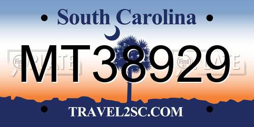 MT38929 South Carolina License Plate