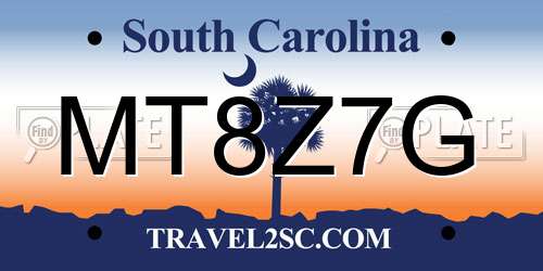 MT8Z7G South Carolina License Plate